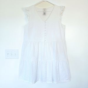 JOIE Dress Eyelet Lace Tiered Ruffle Size XL in White Embroidered button front